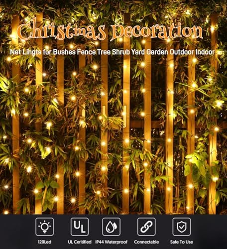 Meteds LED Christmas Net Lights Outdoor,120 LED 6ftx4ft Connectable Waterptoof Christmas Lights for Bushes Fence Tree Shrub Yard Garden Outdoor Christmas Decorations(Warm White) - Image 6