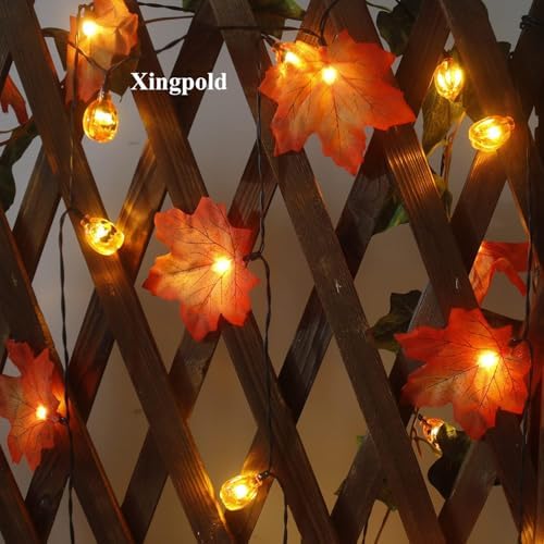 Fall Decor Solar Pumpkin Maple Leaf String Lights Outdoor, 50LED 30ft Fall Garland with Lights Waterproof Pumpkin Lights for Thanksgiving Halloween Autumn Door Porch Home Garden Decorations - Image 4