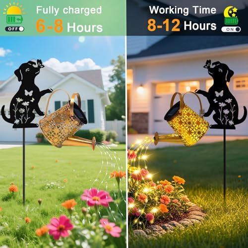 Solar Garden Lights Outdoor Decor, Watering Can with Dog Stake, Waterproof - Image 3