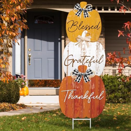 Weysat Fall Outdoor Decor Metal Pumpkin Yard Sign for Porch Lawn Front Door - Image 3