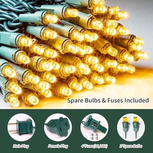 LAMPHOME Yellow LED Christmas Lights Indoor Outdoor, Connectable Yellow Warm White Christmas Tree Lights Green Wire, 64.8Ft Fairy String Light Plug in for Bedroom Wedding Xmas Tree Decorations - Image 7