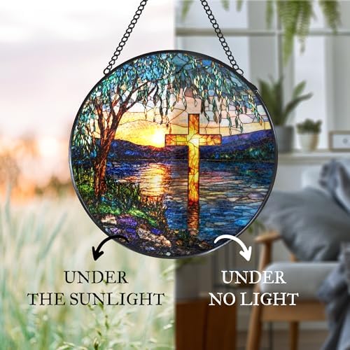 Cross Willow Tree Stained Glass Window Hanging Suncatcher 7.8 Inch - Image 6