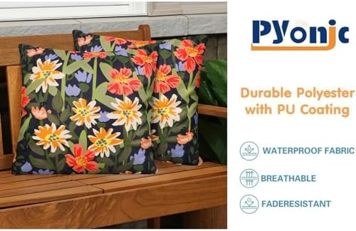 Pyonic Outdoor Pillows Waterproof Cover Pack of 2 Floral Waterproof Throw Pillows 18x18 inch for Patio Furniture Garden Furniture,Balck - Image 5