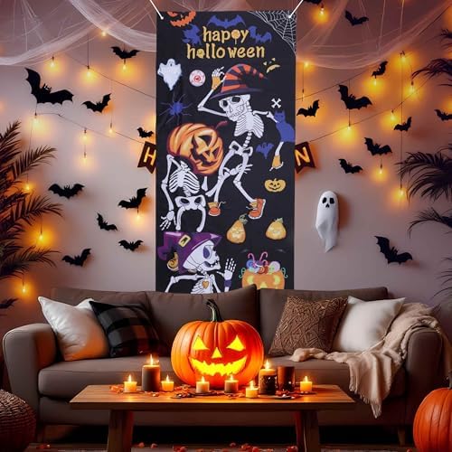 Halloween Decorations Pumpkin Skull Door Cover Decor for Front Door Porch Outdoor Decor Window Wall - Image 3