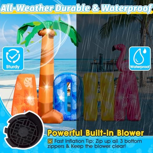 7FT Inflatable Aloha with Palm Tree Flamingo for Luau Party Decorations, Blow Up Aloha Sign Built-in 7 LED Lights for Summer Outdoor Decor, Hawaiian Beach Pool Yard Garden Birthday Photo Backdrop - Image 4