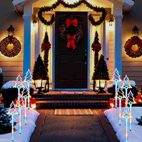 Garden Christmas Decorations Pathway Outdoor Solar, 27 inches Lighted Xmas Tree Solar Christmas Lights with 8 Modes Waterproof String Lights, Outdoor Lights for Yard Patio Walkway-5PCS - Image 6