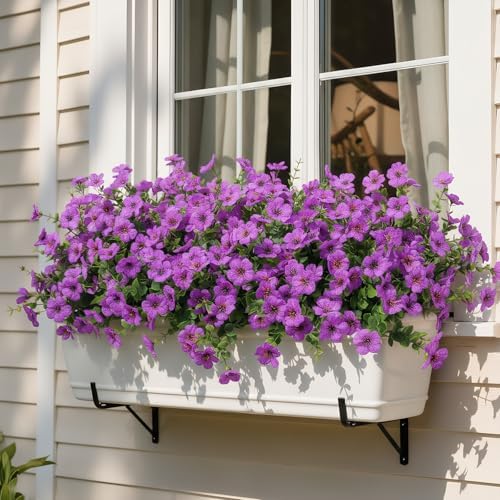 Artificial Outdoor Flowers UV Resistant Fake Plants Greenery 12 Bundles Faux Silk Daisy with Eucalyptus Leaves Summer Outdoor Memorial Day Decor for Porch Patio Yard Garden, Violet Purple - Image 4