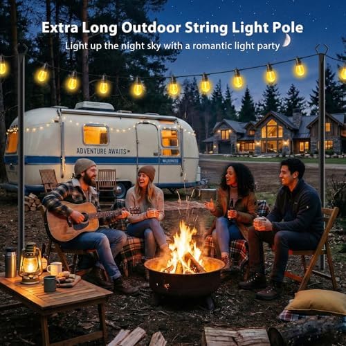 AHRLHR 10 Pack String Light Poles, Outdoor String Light Pole 10 ft Forked Metal Light Pole with Adjustable Outdoor Light Stand, Deck, Backyard, Garden, Wedding, Rustproof and Sturdy with Hooks. - Image 4