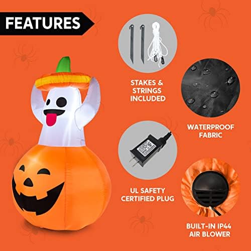 Joiedomi 5 FT Halloween Inflatable Ghost Outdoor Decorations, Blow Up Yard Decorations in Pumpkin, Blow Up Ghost Inflatable with LEDs for Cute Halloween Decor - Image 6