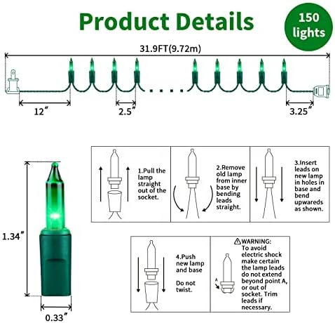 LAMPHOME Green Halloween String Lights,Green Christmas Lights 150Lights 31.9ft UL Certified St. Patrick's Day Mini String Lights Set for Outdoor Christmas Tree Garden Party Patio Garland Decor - Image 5
