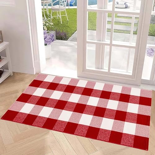 Christmas Outdoor Rugs 24 x 51''Red White Buffalo Plaid Front Porch Rug Hand-Woven Machine Washable Indoor/Outdoor Layered Door Mats for Entryway/Bedroom/Outdoor - Image 6