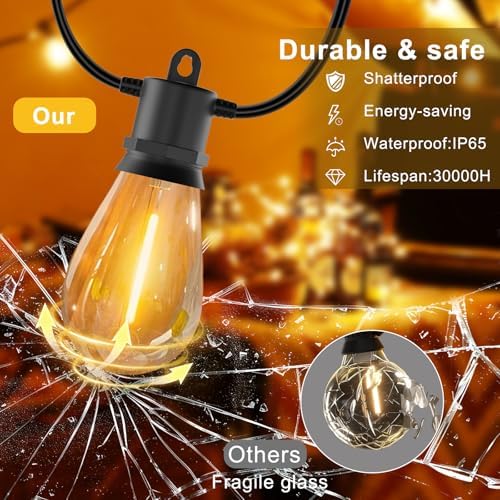 100 FT Outdoor String Lights IP65 Waterproof Patio Lights with 30 + 3 Shatterproof LED Bulbs Commercial Grade LED String Lights Connectable Hanging Decorative Lights for Outdoor Terrace Yard - Image 4