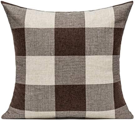 VAKADO Buffalo Plaid Throw Pillow Covers 24x24 Set of 2, Brown & Beige - Image 2