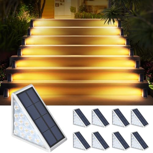 AUDLES 8PK Solar Step Lights, Outdoor Decor Stair Lights Deck Light Waterproof IP67 Solar Lights for Deck, Yard, Patio, Garden, Walkways, Front Door, Pathway, Driveway, Porch by AUDLES