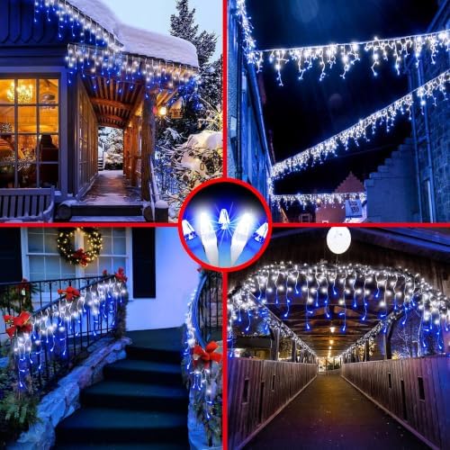 Christmas Icicle Lights Outdoor 66FT 670 LED Drops Blue & White - Image 6