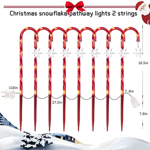16 PCS 16.5" 128LED Christmas Candy Cane Lights with Stakes & Snowflake, Christmas Candy Cane Pathway Marker Lights Waterproof 11 Lighting Modes Outdoor Decorations - Image 5