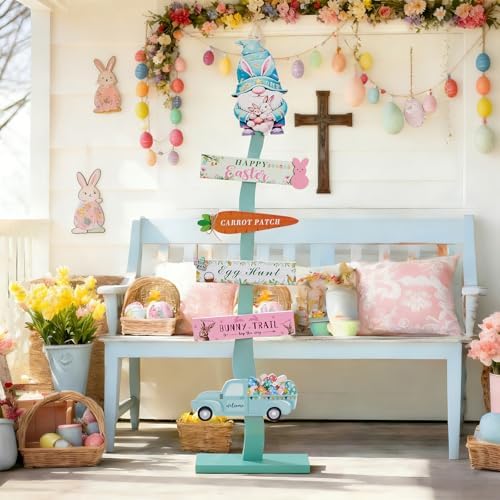 42.9inch Happy Easter Welcome Wooden Porch Sign| Spring Easter Carrot Rabbit Standing Decorative Signs For Front Door Outdoor Indoor Yard Decor - Image 5