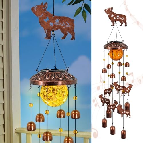 Fall Wind Chimes for Outside, French Bulldog Gifts & Hanging Solar Lights by Unknown