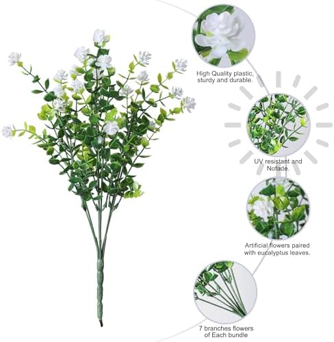 HyeFlora 20 Bundles Artificial Fake Outdoor Plants Flowers for Spring Decoration, UV Resistant Realistic White Plastic Flowers Faux Plant Monkey Grass for Planter Home Garden Porch Patio Window Box - Image 2
