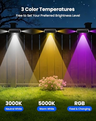 12 Pack Waterproof Solar Fence Lights for Outdoor 12 Modes Warm & Cool White RGB LED Spot Lens 3-Sided Solar Powered Wall Lighting, Decor for Outside Patio Step Backyard Deck Railing Pool - Image 2
