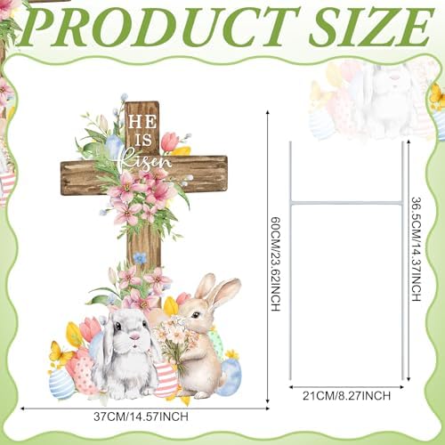 Weysat Easter Metal Yard Signs He Is Risen Cross Metal Decoration Outdoor 23.6 Inch Easter Rabbit Welcome Porch Sign Christian Yard Decorations with Stakes Waterproof for Home Garden Patio Lawn Party - Image 4