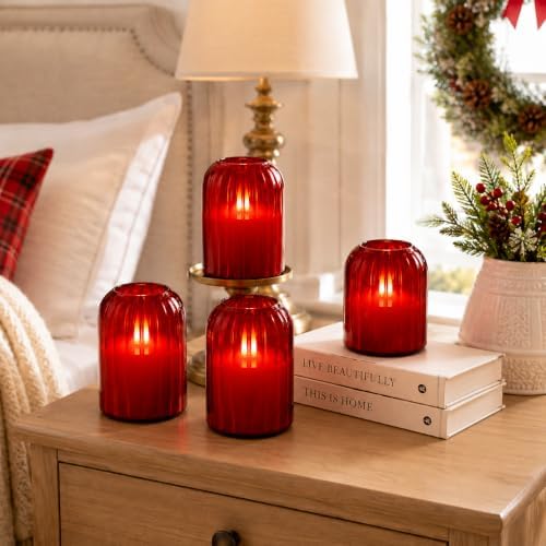 Lezonic Red LED Flameless Candles, 4 Pcs Glass Battery Operated Pillar Candles with Remote, Dancing Flickering Flame Real Wax, Home Decor for Wedding, Halloween, Christmas, & Holiday Table Centerpiece - Image 4