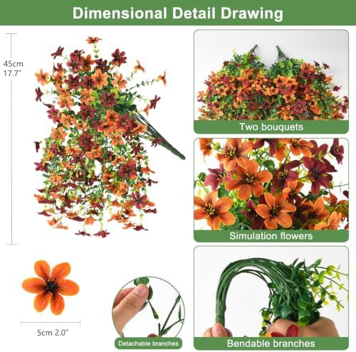 INQCMY Artificial Fall Hanging Flowers for Outdoors Patio Yard Decoration - Image 2