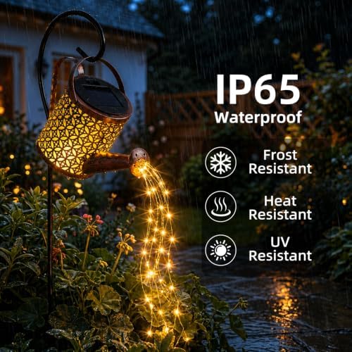 ZKLiLi Solar Watering Can with Cascading Lights Garden Decorative, Waterfall Outdoor Waterproof, Hanging Solar Lantern, Yard Decor,Gifts for Mom Grandma Women Birthday - Image 2