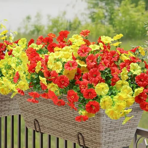 HyeFlora Artificial Flowers for Outdoors Fake Plants Outside Decoration, 12 Bundles Silk Colorful Morning Glory with Eucalyptus UV Resistant Realistic Faux Flowers for Planter Porch Patio Yard Garden - Image 4