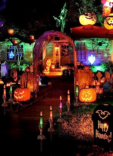 Halloween Decorations, 2 x 6 Pack Skeleton Hands Hold Lighted Candle Stakes, Waterproof Battery Operated Pathway Decor with Timer, Light Up for Tabletop Indoor Outdoor Party Lawn Yard Garden - Image 2