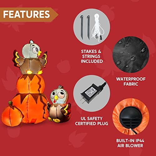 Joiedomi 6 FT Thanksgiving Inflatable Stacking Pumpkin Turkey With Built-in LEDs, Blow Up Outdoor Decorations for Yard Garden, Halloween Inflatable for Thanksgiving - Image 6