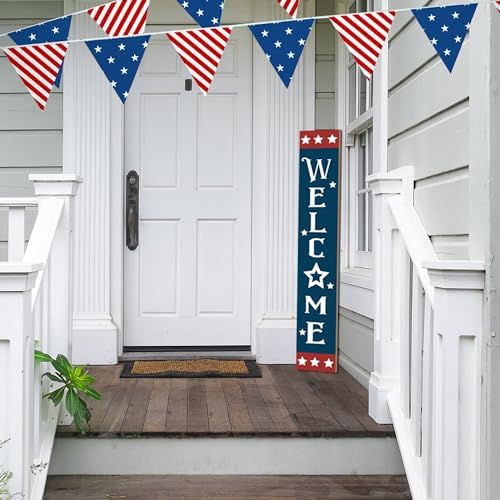 Patriotic Wooden Porch Sign 47" 4th of July Independence Day Large Welcome Sign Memorial Day Vertical Indoor Outdoor Standing Sign For Garden Home Yard Farmhouse - Image 6