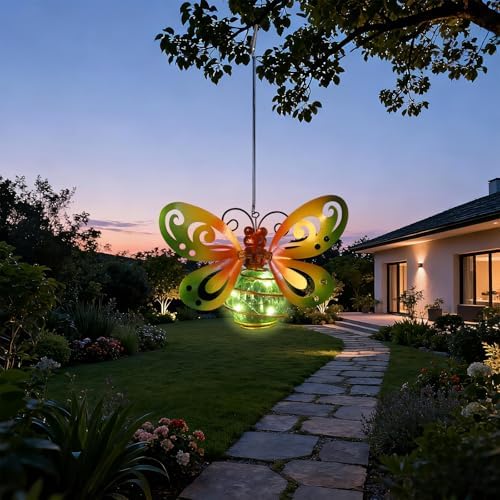 2 Pack Butterfly Garden Decor with Bouncy Springs Pendant Lights Birthday Gifts for Women Mom,Hanging Solar Lights Outside Waterproof Metal Solar Outdoor Decoration for Yard, Porch,Patio,Backyard - Image 7
