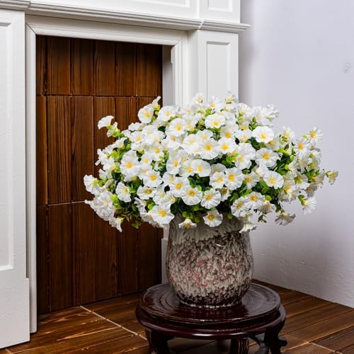 Artificial Faux Flowers for Outdoor 16 Bundles Fake Morning Glory,White - Image 5