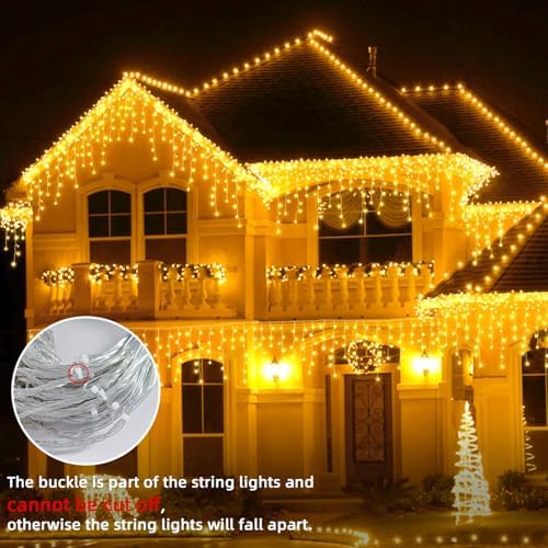 Christmas Outdoor Icicle Lights - 200 LED 21+16 FT 8 Modes Curtain Fairy String Light Plug in, Waterproof for Eaves Yard Holiday Xmas Holiday Indoor Outdoor Decoration - Warm White - Image 5