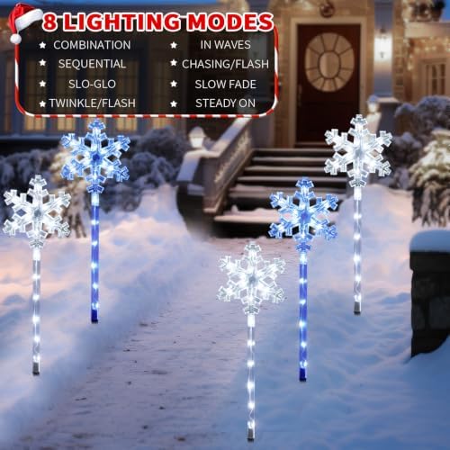 BRIGHTDECK Solar Christmas Snowflake Pathway Lights Outdoor Decor, 10 Pack - Image 5