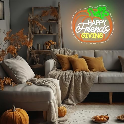Happy Friendsgiving Neon Signs Thanksgiving Neon Sign for FriendsGiving Party Decorations FriendsGiving Sign for Wall Decor Pumpkin Neon Sign for Door Wall Art Window Home Party - Image 3