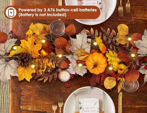 6FT Fall Garland with Lights Pumpkins Pinecones for Mantle, Table, Porch - Image 5