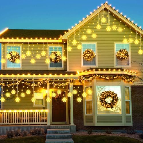 150 LED Christmas Icicle Lights with Snowflakes, Hanging Snowflake Light with 8 Modes, Connectable Warm White Icicle Lights for Outside, Roof, Window, Holiday Party Decor - Image 7