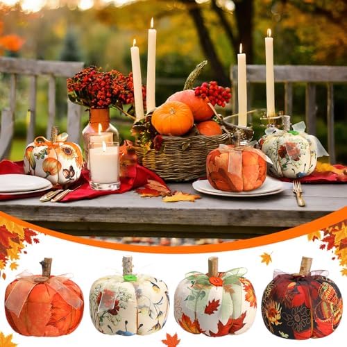 Chunful 6 Pcs Fall Pumpkins for Decorating Fabric Pumpkins - Image 4