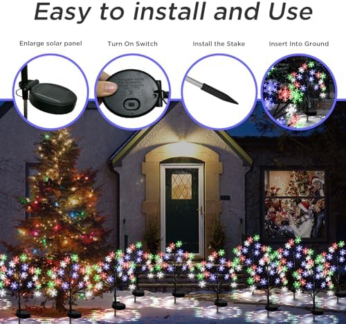 Multicolor Snowflakes Solar Pathway Lights for Christmas Decorations Outdoor - 2PACK 40LED Garden Stake Lights, Waterproof Outdoor Snowflakes Solar Christmas Lights for Garden Yard Patio Xmas Decor - Image 7