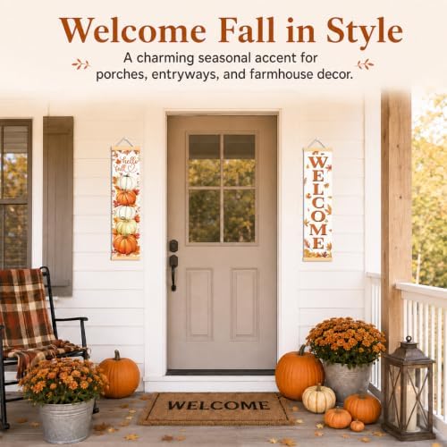 Hello Fall Pumpkin Door Banner Set of 2, Welcome Porch Decor for Home - Image 5