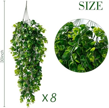 Sggvecsy 8 Pack Artificial Hanging Plants Fake Hanging Plant Faux Hanging Eucalyptus UV Resistant Plastic Plants for Indoor Outdoor Room Wall Wedding Patio Porch Decor - Image 6