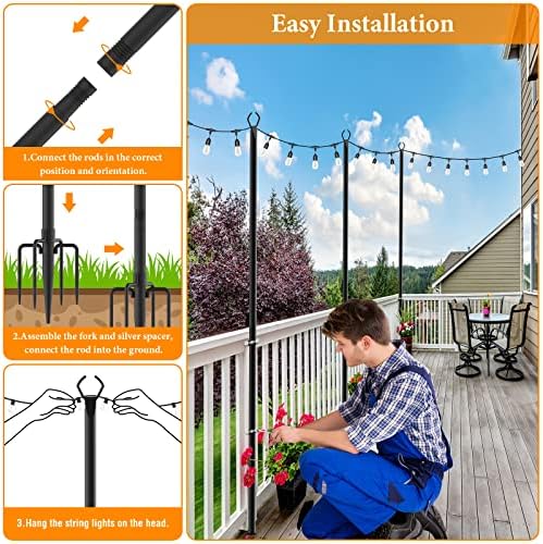 Mutovlin 8 Pack String Light Poles,10 Ft Light Poles for Outside String Lights,Outdoor Lights Pole with Fork,Metal Poles Stand for Patio Deck Backyard - Image 5