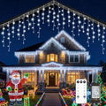 Brightown Christmas Icicle Lights Outdoor, 66 Feet 138 Drops with 736 LED, 8 Modes Waterproof Connectable Twinkle Fairy String Light for Christmas Thanksgiving Hanging Icicles (Pure White) by Brightown