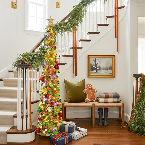 N&T NIETING Pop Up Christmas Tree with Lights & Ornaments, 6FT, Gold - Image 6