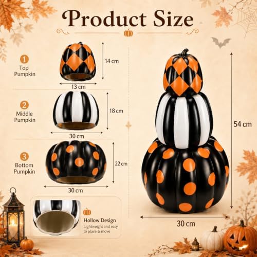 Wesiti 1 Pcs 21.3 Inch Large Fake Outdoor Stacked Pumpkins for Front Porch - Image 2