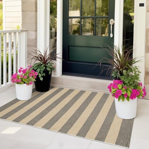 OJIA Tan Washable Outdoor Rugs 3'x5' Front Door Mat Porch Rug Patio Decor - Image 7