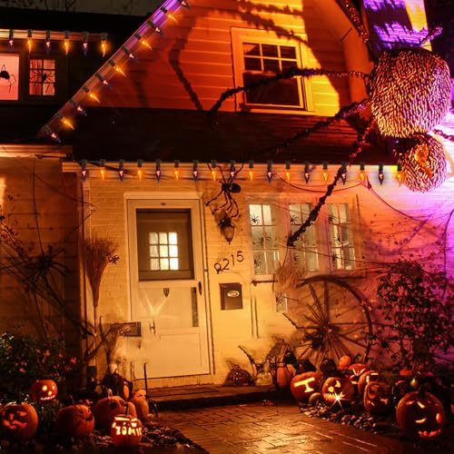 27.78 FT Halloween Ligths, C7 Clear Orange and Purple Flickering Flame String Lights Outdoor, E12 Screw Base, Flame String Lights for Fall Decor Halloween Decorations Outdoor Indoor Home Patio Party - Image 5