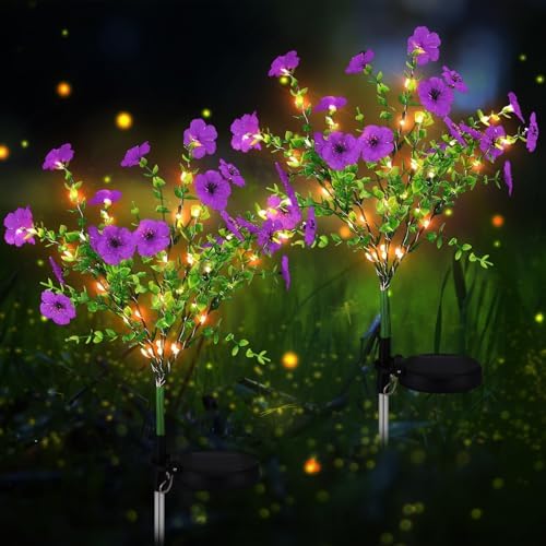 Glooglitter 2 Pack Purple Solar Flower Stake Light Outdoor Garden, Violet by Glooglitter